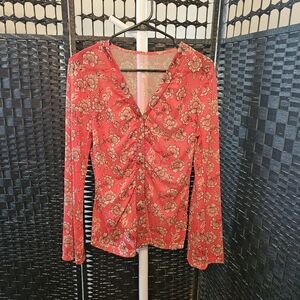 Sheer Bohemela Floral Print Long Sleeve Top